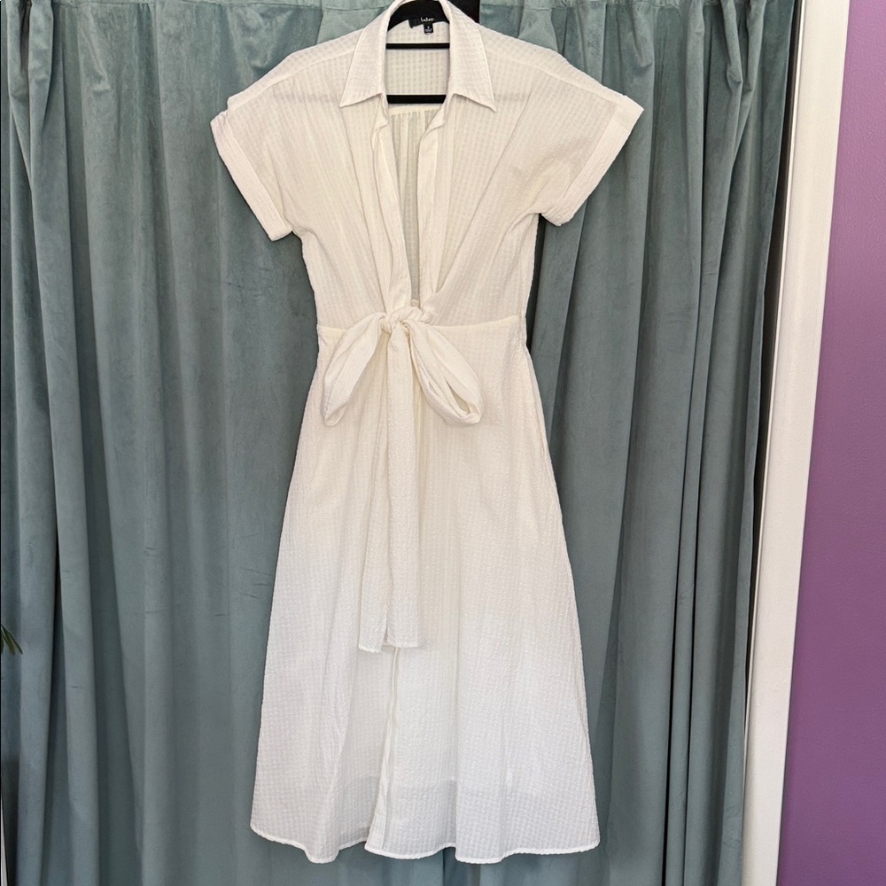 Lulus Elegant White Tie-Front Dress